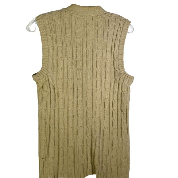 Vintage Tan Cable Knit Sweater Vest Button Front Pockets - Picture 4 of 4